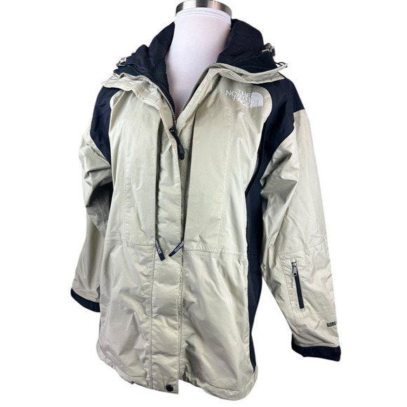 The North Face Gore Tex Light Parka Jacket Shell Beige Black Women's Size Large - Picture 2 of 16